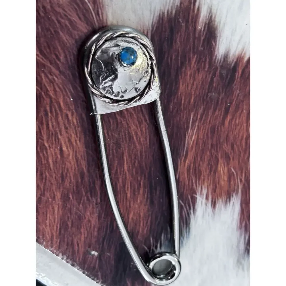 Buffalo Nickel And Kingman Turquoise Large Safety Pin Hair Pin - Key Chain